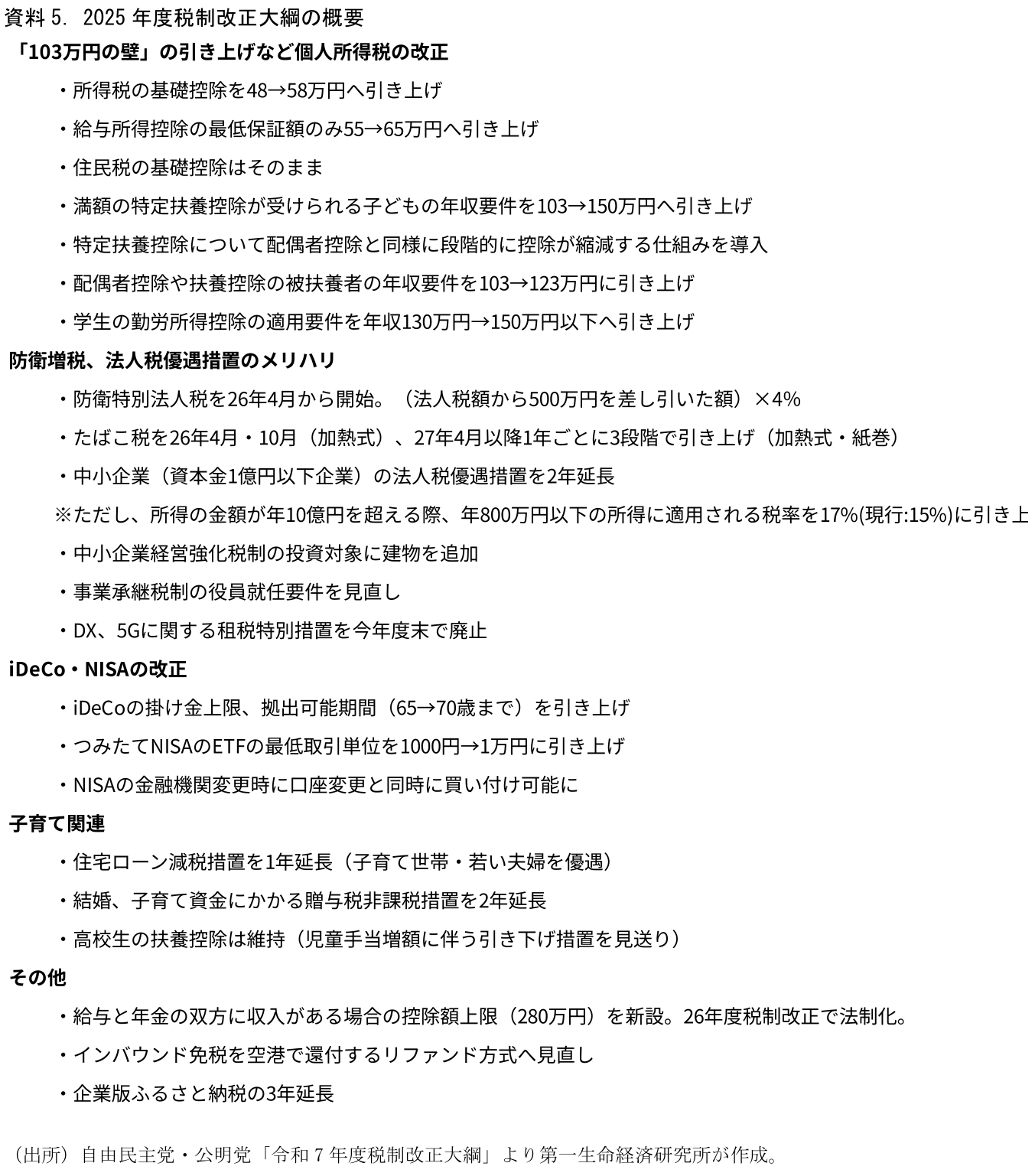 資料5.2025年度税制改正大綱の概要